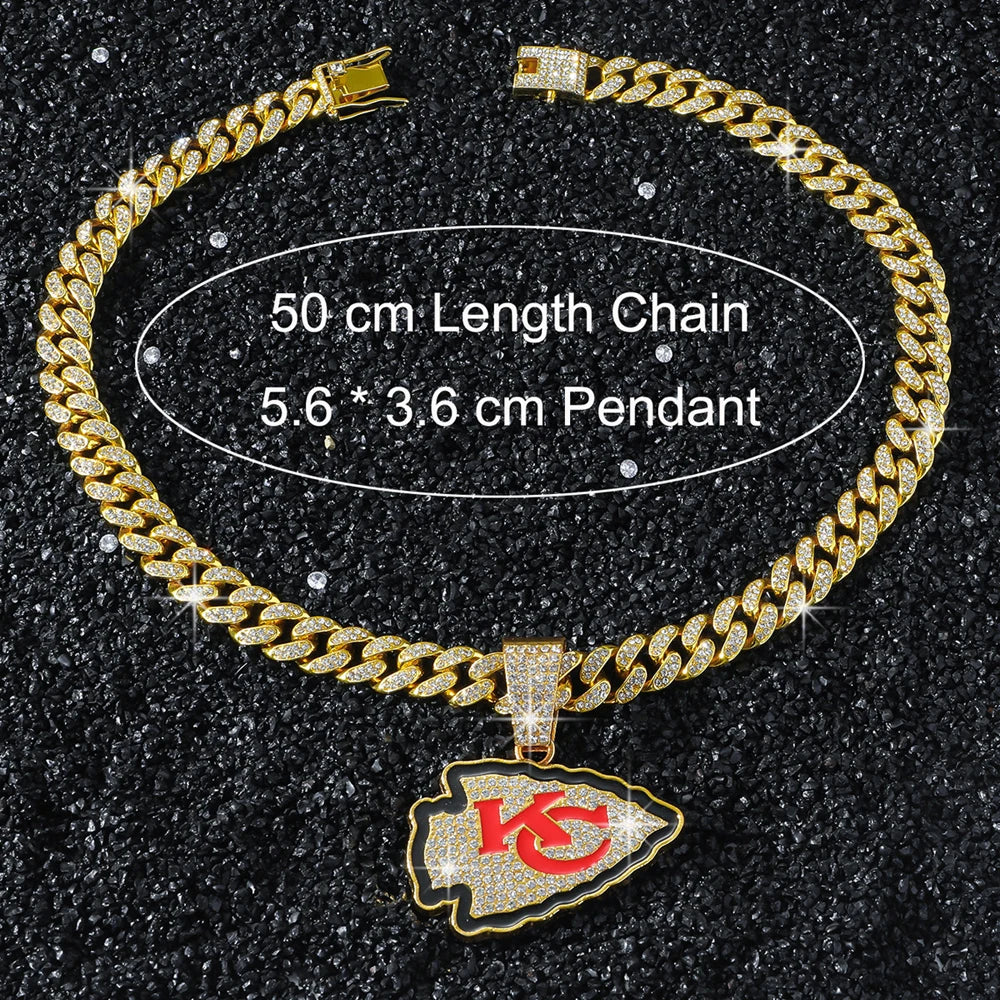 Hip Hop Iced Out KC Letter Pendant Cuban Chain Necklace - Afrilinker