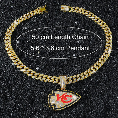Hip Hop Iced Out KC Letter Pendant Cuban Chain Necklace - Afrilinker