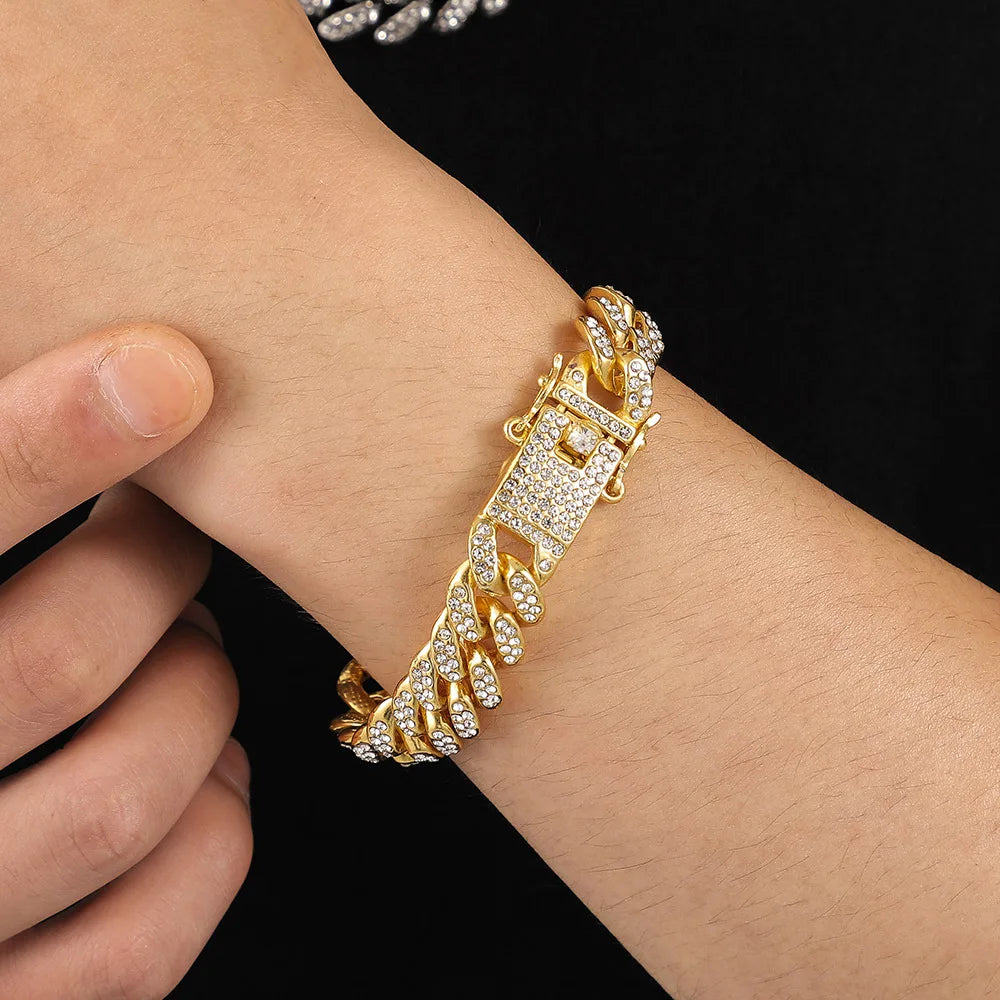 Hip Hop Iced Out 13MM Cuban Link Chain Bracelet - Afrilinker