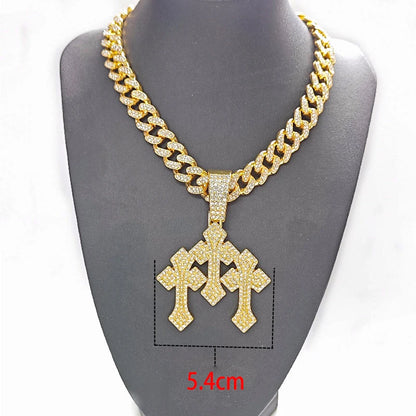 Hip Hop Iced Out Cross Pendant Cuban Link Chain Necklace - Afrilinker