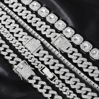 Hip Hop Iced Out Crystal Cuban Link Chain Necklace - Afrilinker