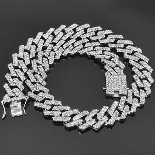 13mm Rhinestone Iced Out Square Miami Cuban Link Chain Necklaces For Men Women Rose Gold Silver Color Hip Hop Jewelry Neck Gift