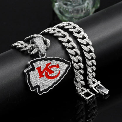 Hip Hop Iced Out KC Letter Pendant Cuban Chain Necklace - Afrilinker