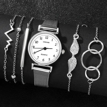 Fashion Casual Women's Watch & Bracelet Set - Silver Alloy - Afrilinker