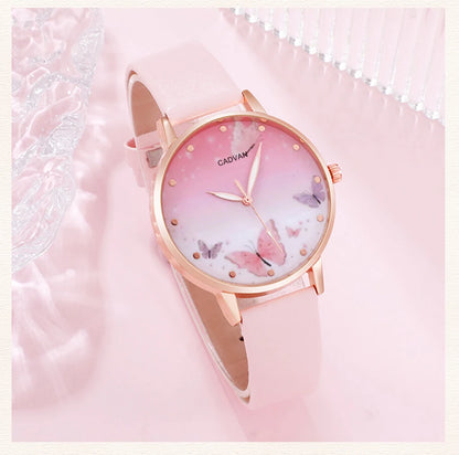 Women's Pink Butterfly Watch & Jewelry Set - Afrilinker
