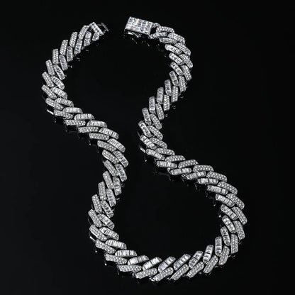 Hip Hop Iced Out 15MM Baguette Stone Cuban Chain Necklace - Afrilinker