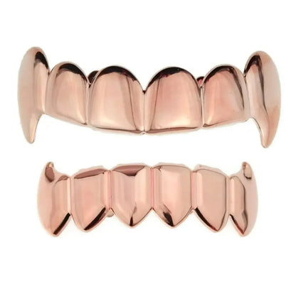 Gold Silver Plated HIP HOP Teeth Grillz Top & Bottom Grills Set With silicone Real Shiny Vampire Tooth Sets - Afrilinker