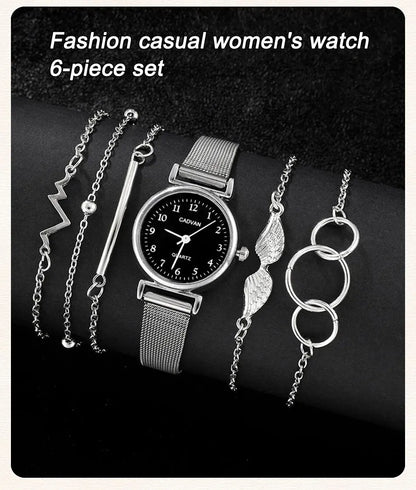 Fashion Casual Women's Watch & Bracelet Set - Silver Alloy - Afrilinker