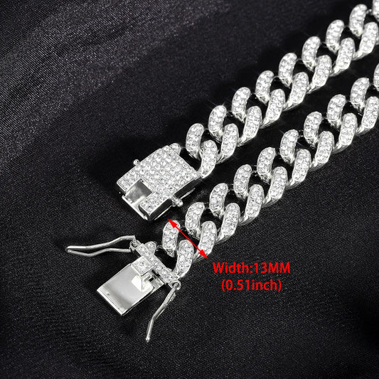 13MM Hip Hop Shiny Cuban Link Chain Bracelets Women Men Silver Color Rhinestone Iced Out Cuban Chain Bracelets Punk Jewelry Gift