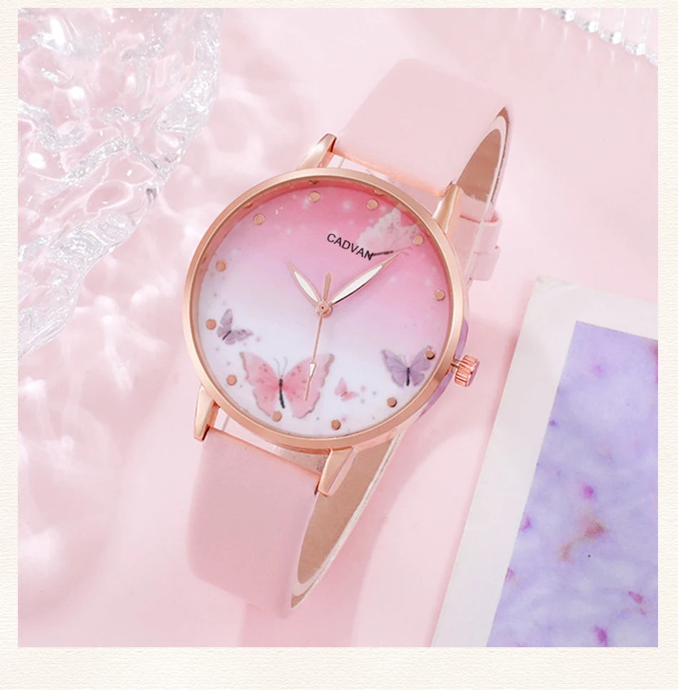 Women's Pink Butterfly Watch & Jewelry Set - Afrilinker