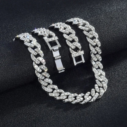 Unisex Hip Hop Iced Out 9MM Miami Cuban Chain Necklace - Afrilinker