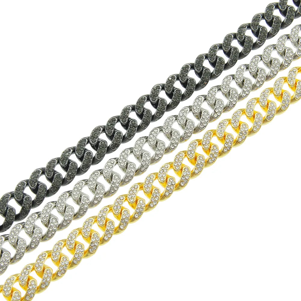Hip Hop 13MM Rhinestone Prong Iced Out Cuban Link Chain Bracelet - Afrilinker