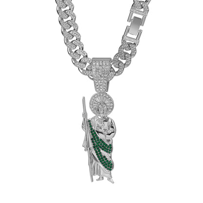 Men's Hip Hop Saint Jude Pendant Necklace with 13mm Cuban Chain - Afrilinker