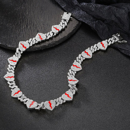 Hip Hop Iced Out Heart Pendant Link Chain Necklace - Afrilinker