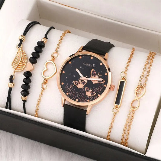 3 - Style Women's Leather Band Watch & Bracelet Set - Afrilinker