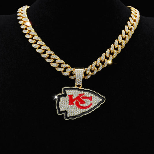Hip Hop Iced Out KC Letter Pendant Cuban Chain Necklace - Afrilinker