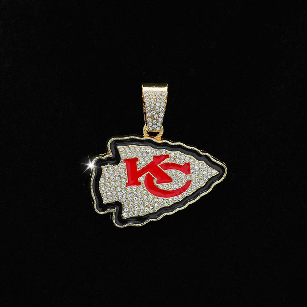 Hip Hop Iced Out KC Letter Pendant Cuban Chain Necklace - Afrilinker