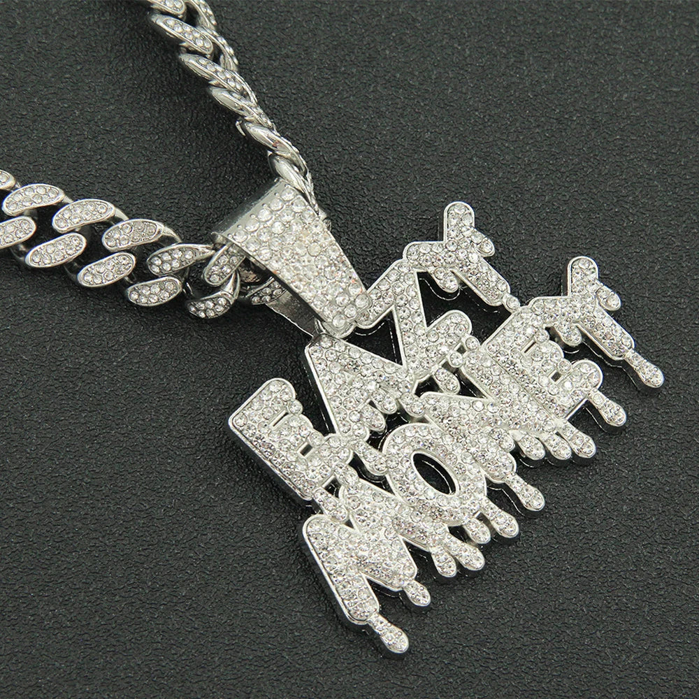 Hip Hop Iced Out EAZY MONEY Pendant Cuban Chain Necklace - Afrilinker