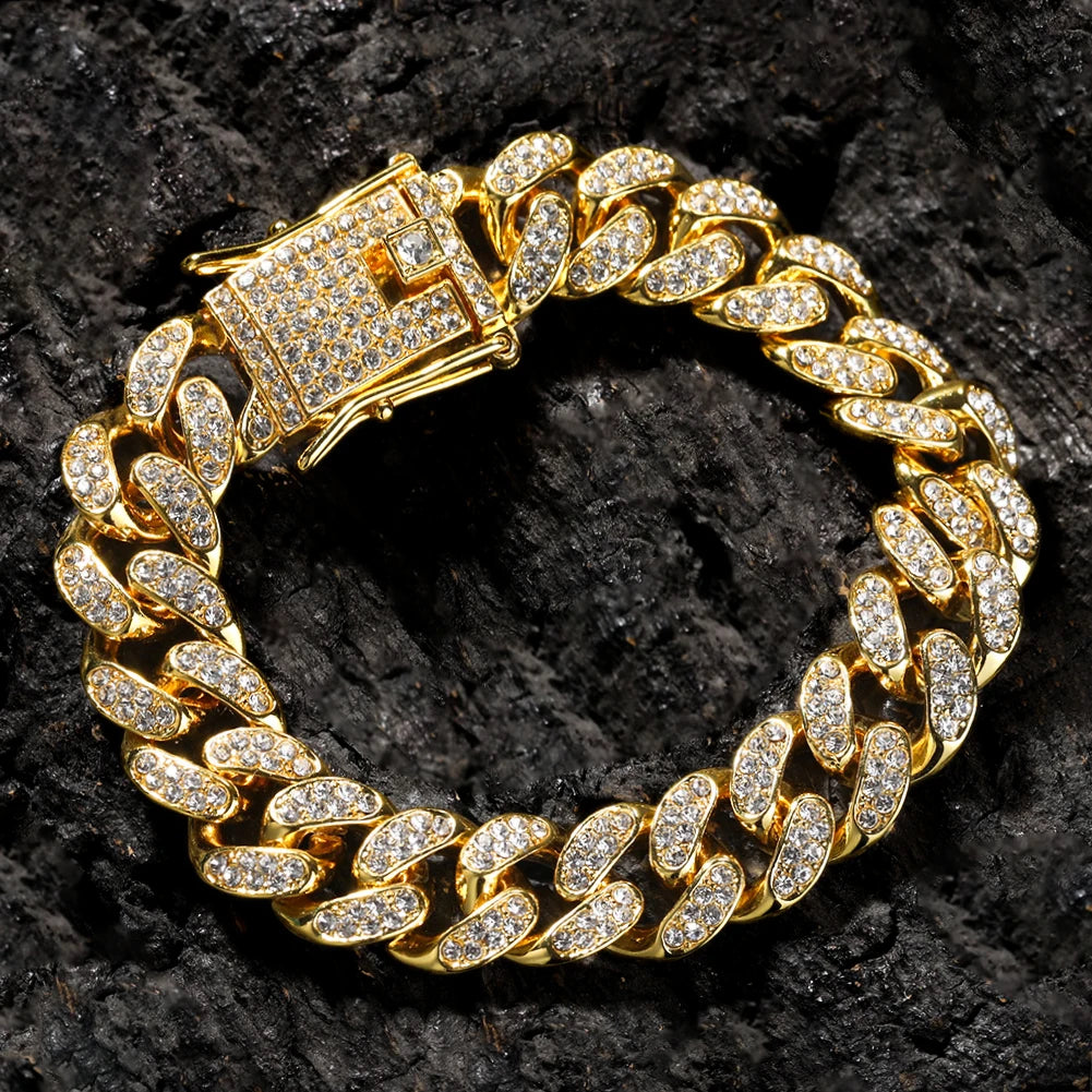 Hip Hop Iced Out 13MM Cuban Link Chain Bracelet - Afrilinker