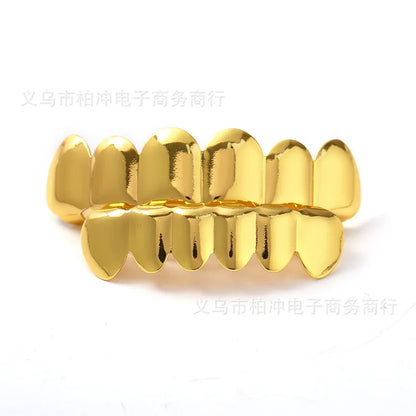 Gold Silver Plated HIP HOP Teeth Grillz Top & Bottom Grills Set With silicone Real Shiny Vampire Tooth Sets - Afrilinker