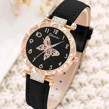 Fashion Casual Butterfly Watch & Jewelry Set - Leather Band - Afrilinker
