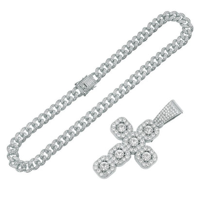 Hip Hop Square Cross Pendant Necklace with 13mm Cuban Chain - Afrilinker