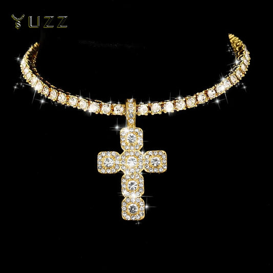 Unisex Hip Hop Iced Out Cross Pendant Necklace - Afrilinker