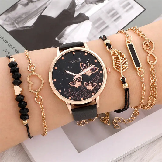 3 - Style Women's Leather Band Watch & Bracelet Set - Afrilinker