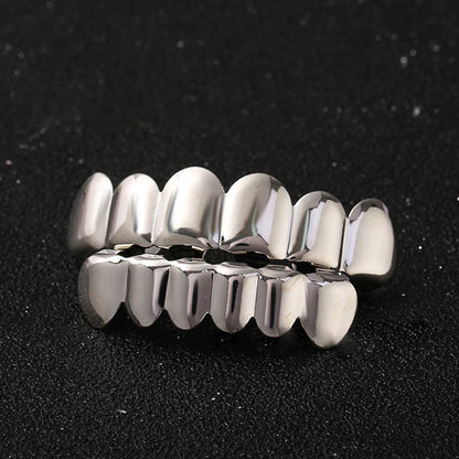Classic Fashion 6/6 Teeth Grillz Hip Hop 14K Gold Plated Tooth Caps Decor Braces Dental Grills For Women Men Jewelry - Afrilinker