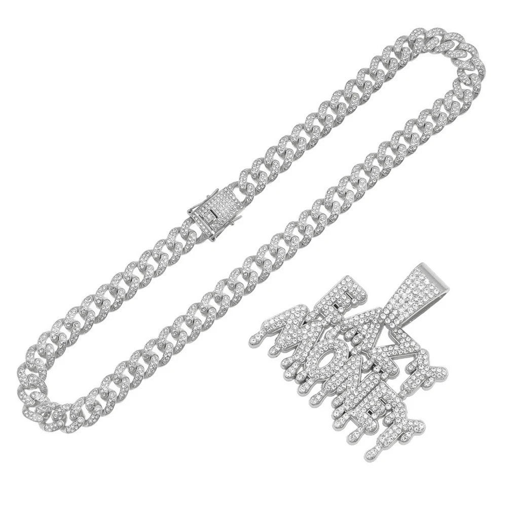 Hip Hop Iced Out EAZY MONEY Pendant Cuban Chain Necklace - Afrilinker