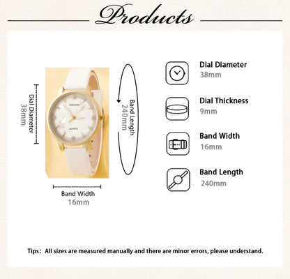 Women's Leather Band Quartz Watch Set - 5 - Piece Fashion Casual - Afrilinker