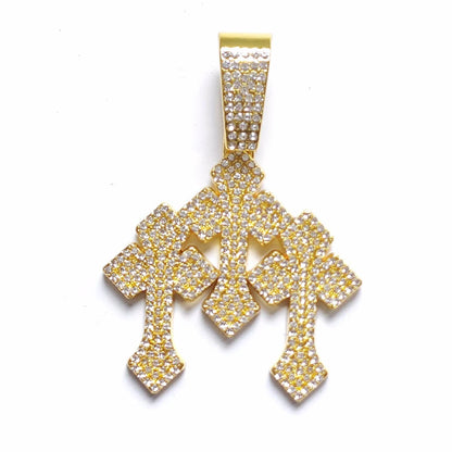 Hip Hop Iced Out Cross Pendant Cuban Link Chain Necklace - Afrilinker