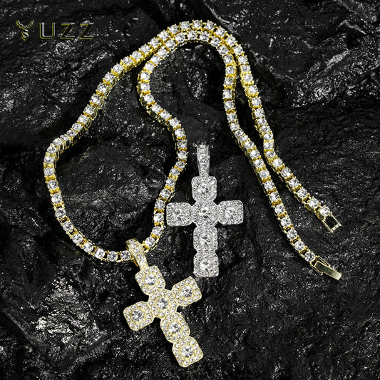 2025 New Hip Hop Cross Pendant Necklace Men 4mm Rhinestone Tennis Chain Iced Sparkling Necklace Women Punk Jewelry Fashion Gift
