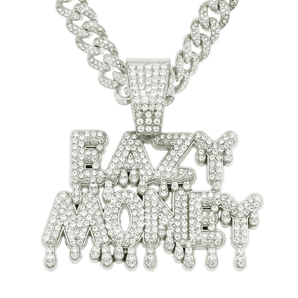 Hip Hop Iced Out EAZY MONEY Pendant Cuban Chain Necklace - Afrilinker