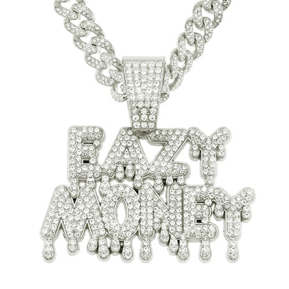 Hip Hop Iced Out EAZY MONEY Pendant Cuban Chain Necklace - Afrilinker