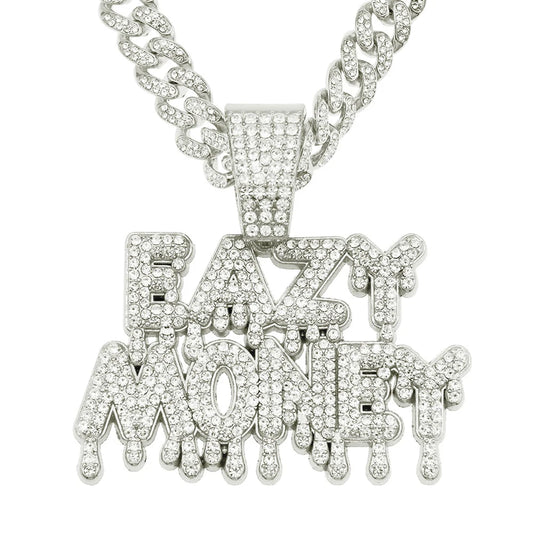 Hip Hop Iced Out EAZY MONEY Pendant Cuban Chain Necklace - Afrilinker