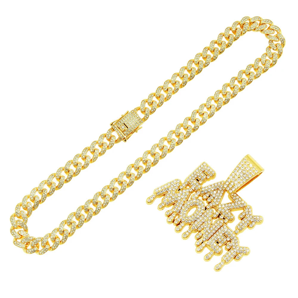 Hip Hop Iced Out EAZY MONEY Pendant Cuban Chain Necklace - Afrilinker