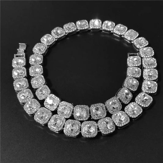 Hip Hop Iced Out Square & Heart Pendant Cuban Chain Necklace - Afrilinker