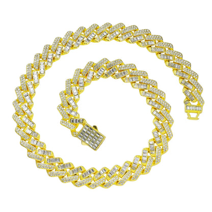 Hip Hop Iced Out 15MM Baguette Stone Cuban Chain Necklace - Afrilinker