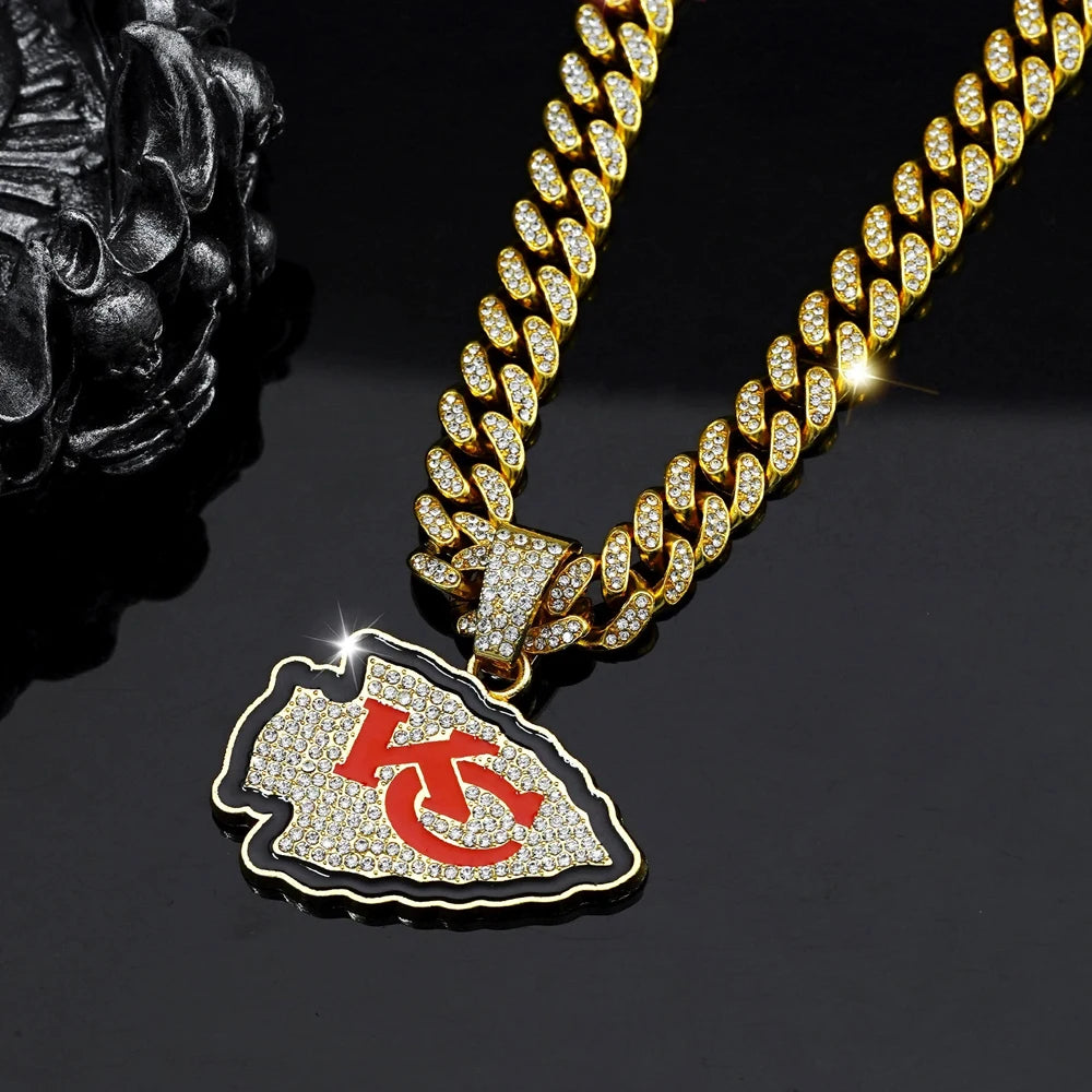 Hip Hop Iced Out KC Letter Pendant Cuban Chain Necklace - Afrilinker