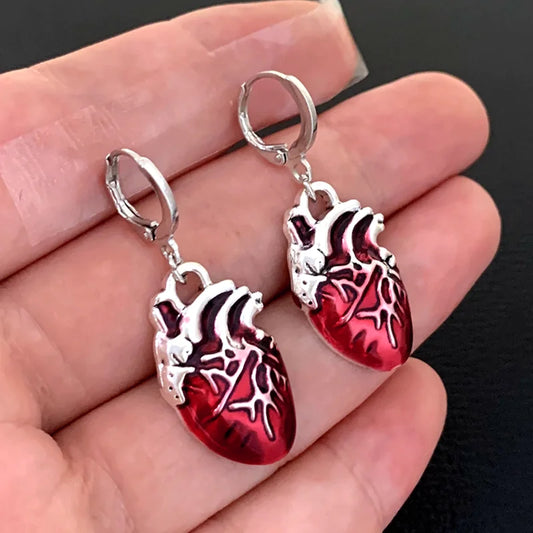 Anatomical Heart Drop Earrings - Gothic Spooky Boho Jewelry - Afrilinker