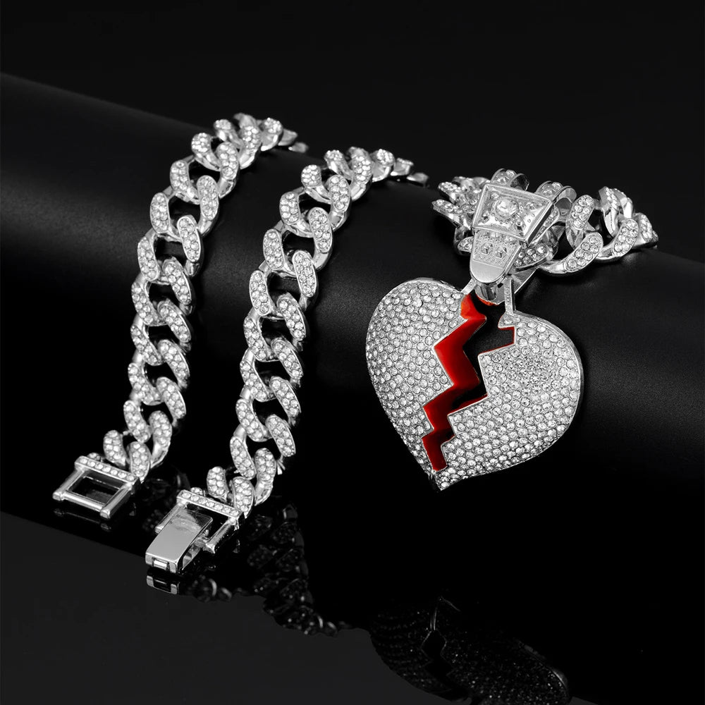 Hip Hop Iced Out Broken Heart Pendant Necklace - Afrilinker