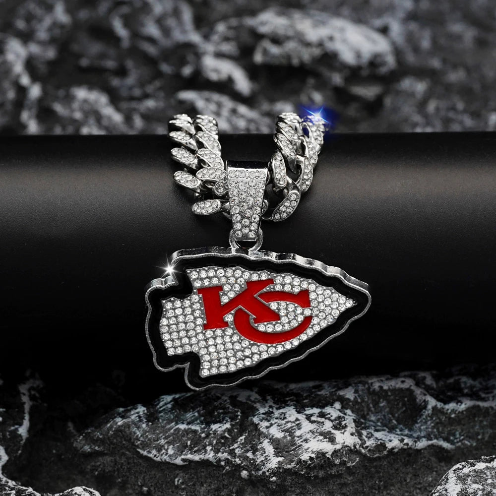 Hip Hop Iced Out KC Letter Pendant Cuban Chain Necklace - Afrilinker