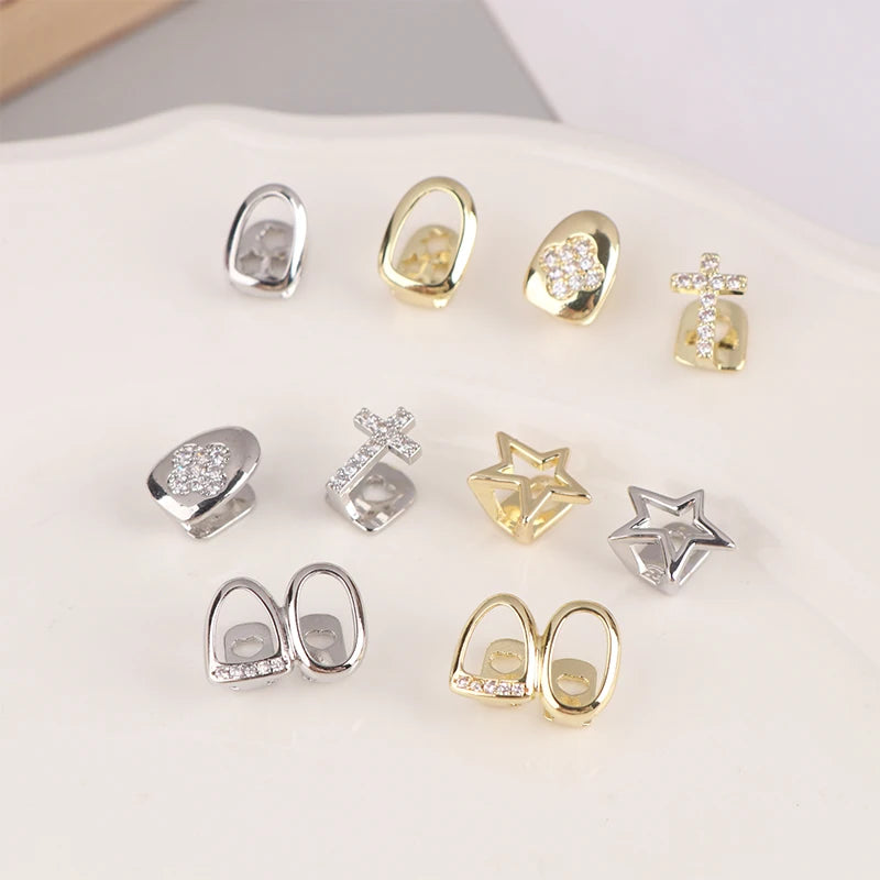 14-Style Dental Charms | Gold/Silver Diamond-Inlaid Star/Cross/Letter - Afrilinker