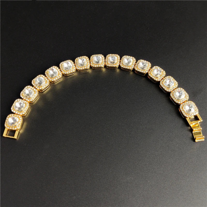 Hip Hop Full Crystal 13mm Square Tennis Chain Bracelet - Afrilinker