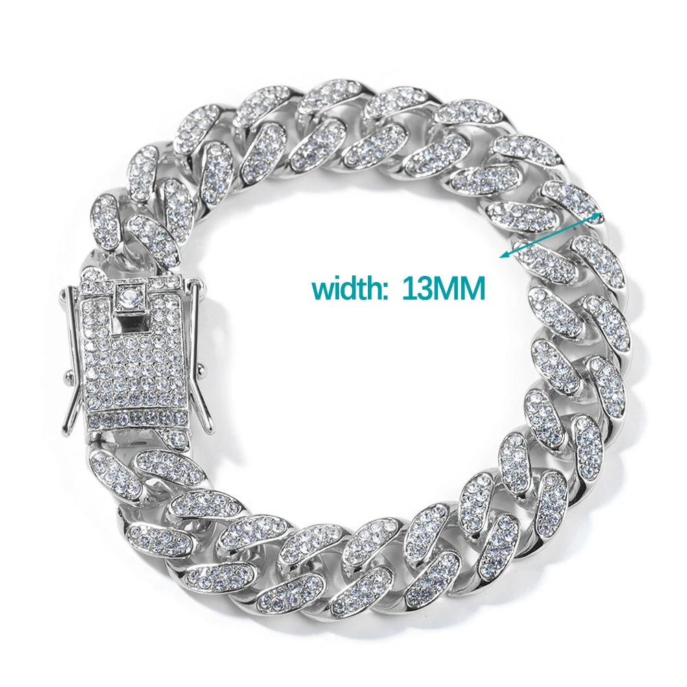 Hip Hop Iced Out 13MM Cuban Link Chain Bracelet - Afrilinker