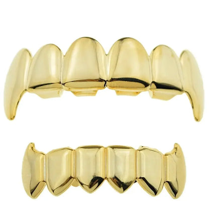 Gold Silver Plated HIP HOP Teeth Grillz Top & Bottom Grills Set With silicone Real Shiny Vampire Tooth Sets - Afrilinker
