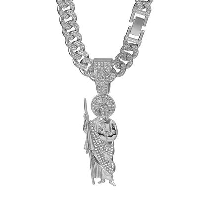 Men's Hip Hop Saint Jude Pendant Necklace with 13mm Cuban Chain - Afrilinker