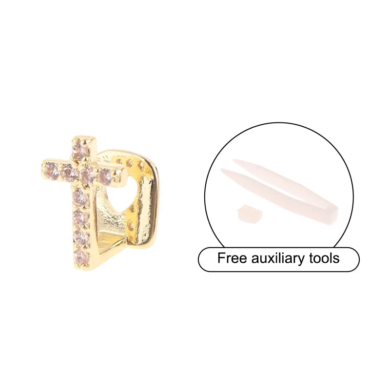 14-Style Dental Charms | Gold/Silver Diamond-Inlaid Star/Cross/Letter - Afrilinker