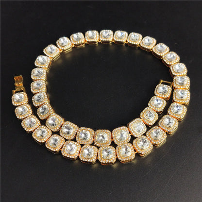Hip Hop Iced Out Square & Heart Pendant Cuban Chain Necklace - Afrilinker